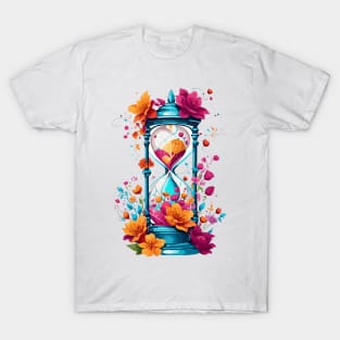 hourglass with flowers art T-Shirt
